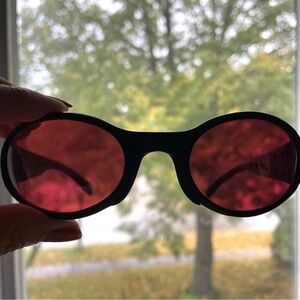Black Wraparound Sunglasses w/ Dark Pink Lens & Grommets